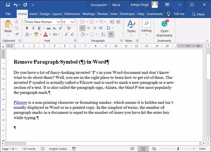 how to delete paragraph marks in word 2